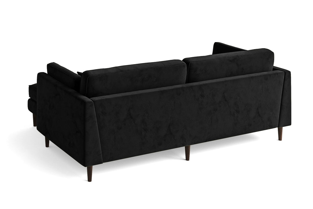 LIVELUSSO Chaise Lounge Sofa Ragusa 3 Seater Right Hand Facing Chaise Lounge Corner Sofa Black Velvet