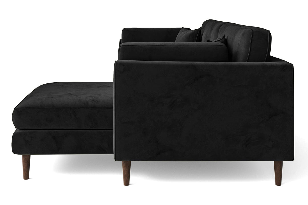 LIVELUSSO Chaise Lounge Sofa Ragusa 3 Seater Right Hand Facing Chaise Lounge Corner Sofa Black Velvet