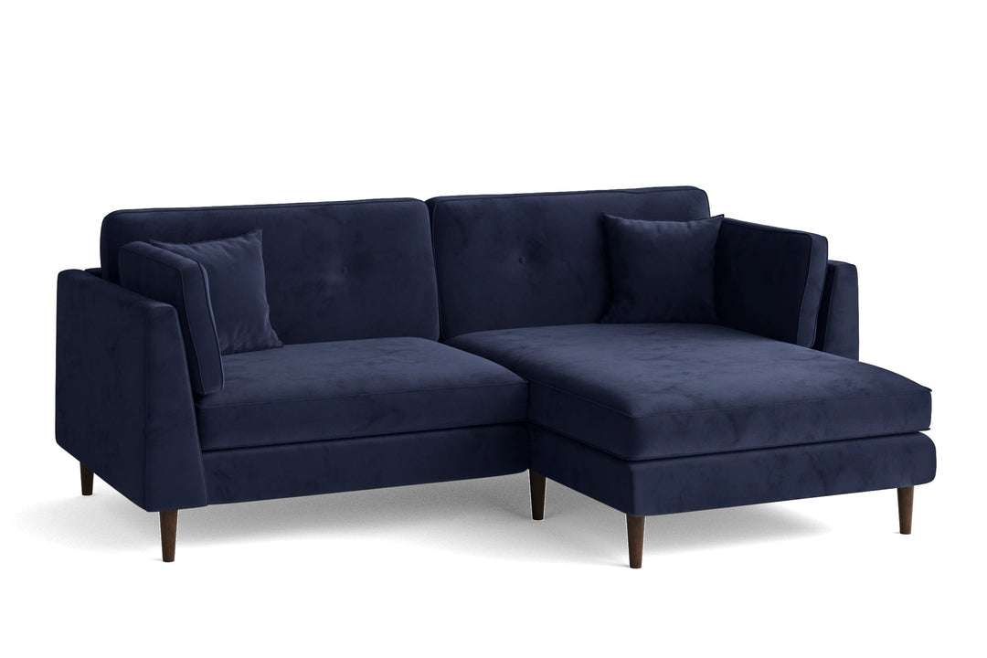 LIVELUSSO Chaise Lounge Sofa Ragusa 3 Seater Right Hand Facing Chaise Lounge Corner Sofa Dark Blue Velvet