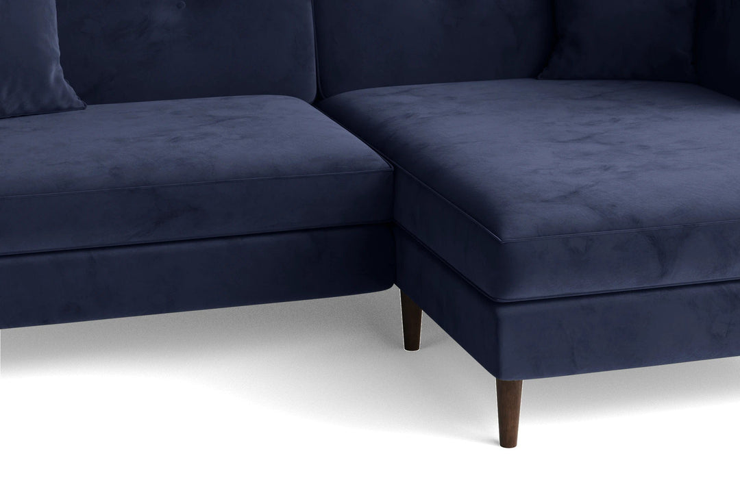 LIVELUSSO Chaise Lounge Sofa Ragusa 3 Seater Right Hand Facing Chaise Lounge Corner Sofa Dark Blue Velvet