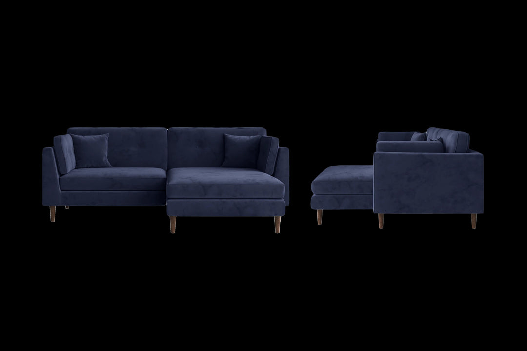 LIVELUSSO Chaise Lounge Sofa Ragusa 3 Seater Right Hand Facing Chaise Lounge Corner Sofa Dark Blue Velvet