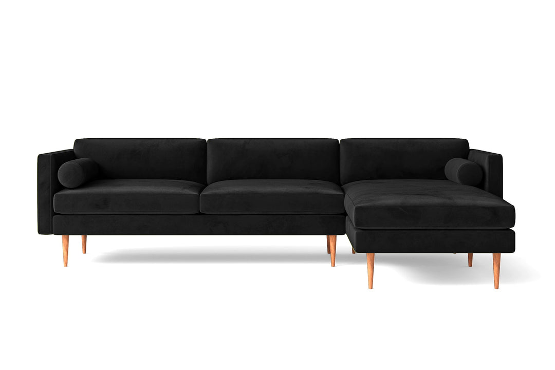 LIVELUSSO Chaise Lounge Sofa Salerno 3 Seater Right Hand Facing Chaise Lounge Corner Sofa Black Velvet