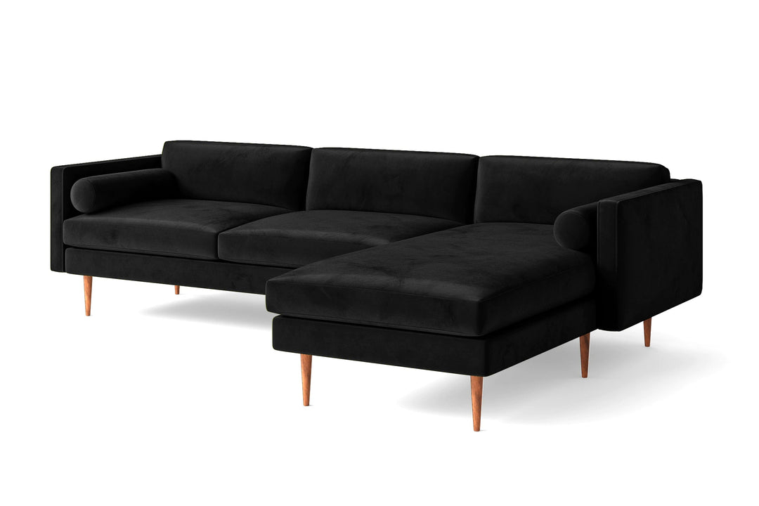 LIVELUSSO Chaise Lounge Sofa Salerno 3 Seater Right Hand Facing Chaise Lounge Corner Sofa Black Velvet