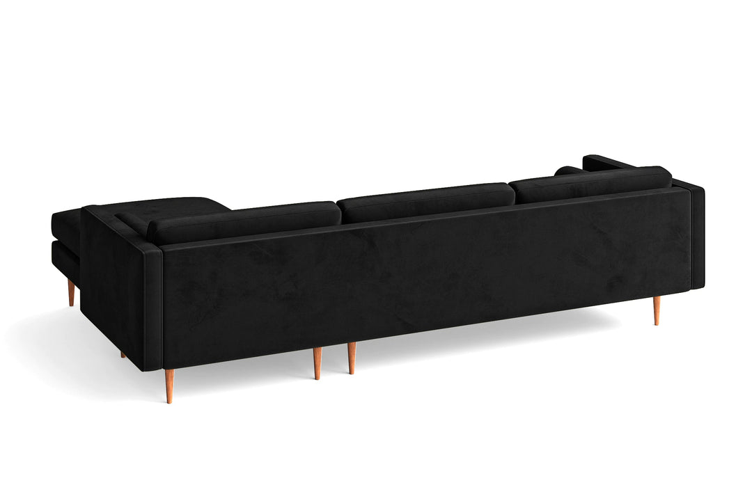 LIVELUSSO Chaise Lounge Sofa Salerno 3 Seater Right Hand Facing Chaise Lounge Corner Sofa Black Velvet