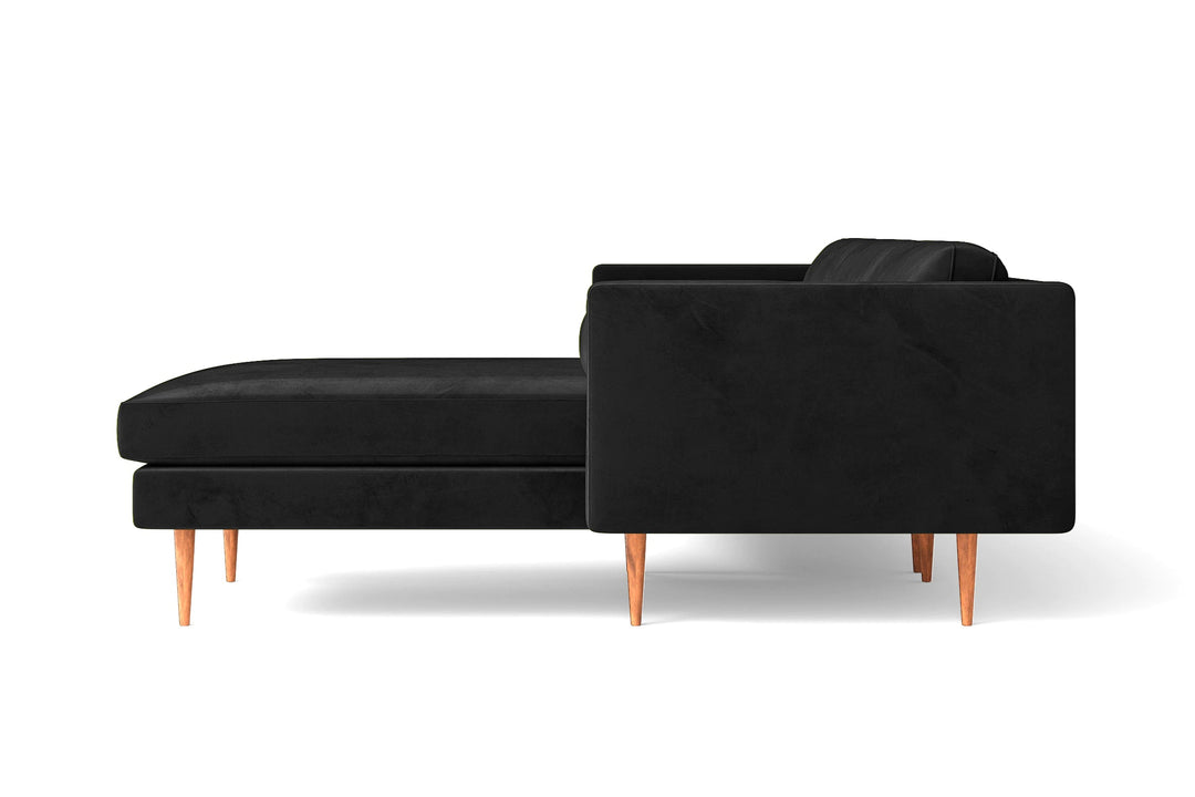 LIVELUSSO Chaise Lounge Sofa Salerno 3 Seater Right Hand Facing Chaise Lounge Corner Sofa Black Velvet