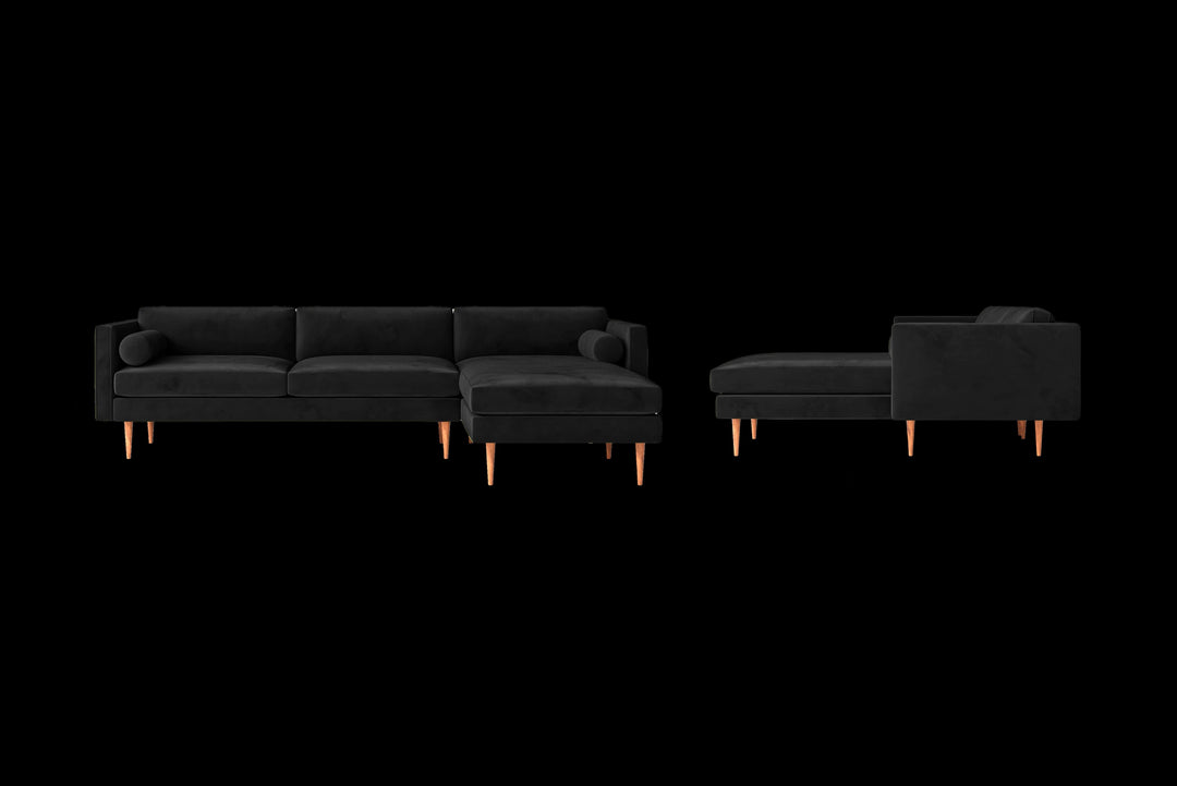 LIVELUSSO Chaise Lounge Sofa Salerno 3 Seater Right Hand Facing Chaise Lounge Corner Sofa Black Velvet