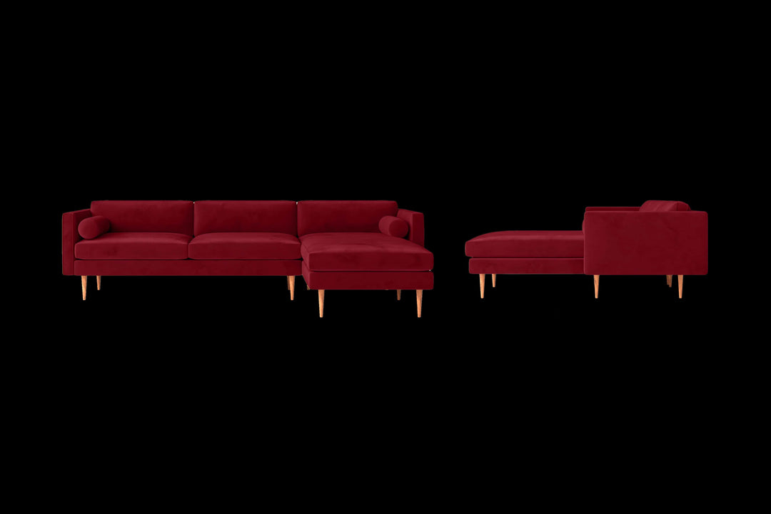 LIVELUSSO Chaise Lounge Sofa Salerno 3 Seater Right Hand Facing Chaise Lounge Corner Sofa Red Velvet