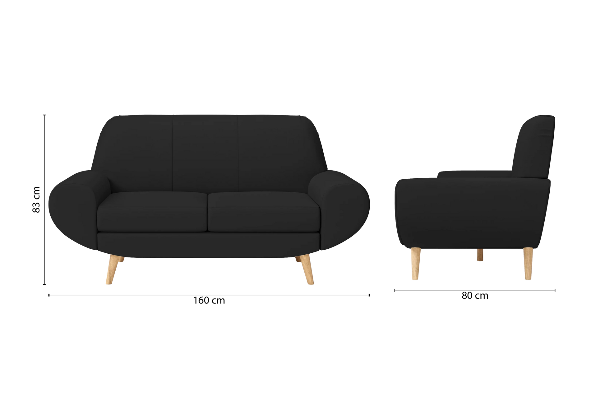 Serina 2 Seater Sofa Black Leather