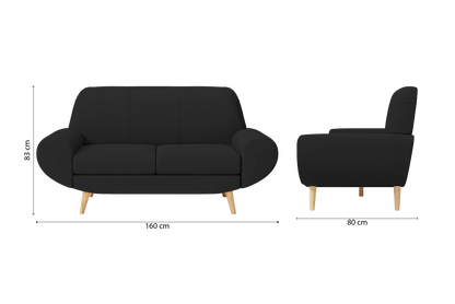 Serina 2 Seater Sofa Black Leather