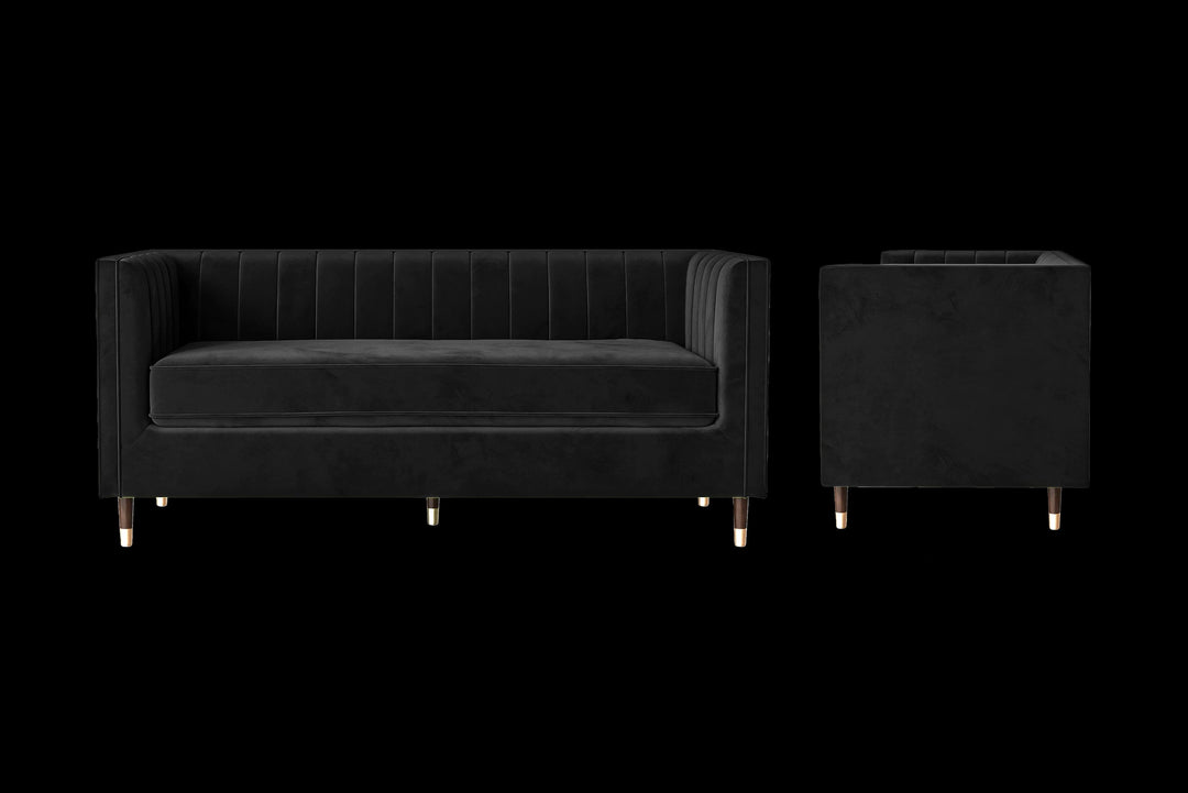 LIVELUSSO Sofa Tivoli 3 Seater Sofa Black Velvet