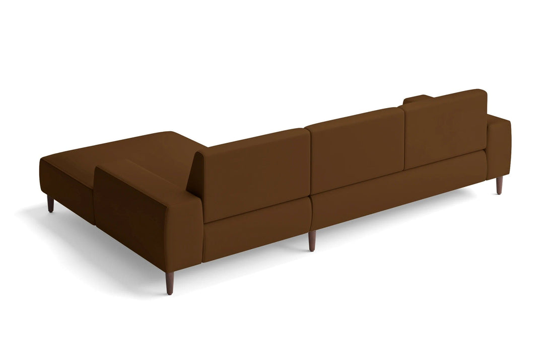 LIVELUSSO Chaise Lounge Sofa Treviso 3 Seater Right Hand Facing Chaise Lounge Corner Sofa Walnut Brown Leather