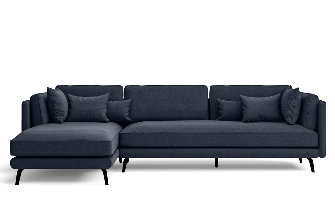 LIVELUSSO Chaise Lounge Sofa Velletri 4 Seater Left Hand Facing Chaise Lounge Corner Sofa Dark Blue Linen Fabric