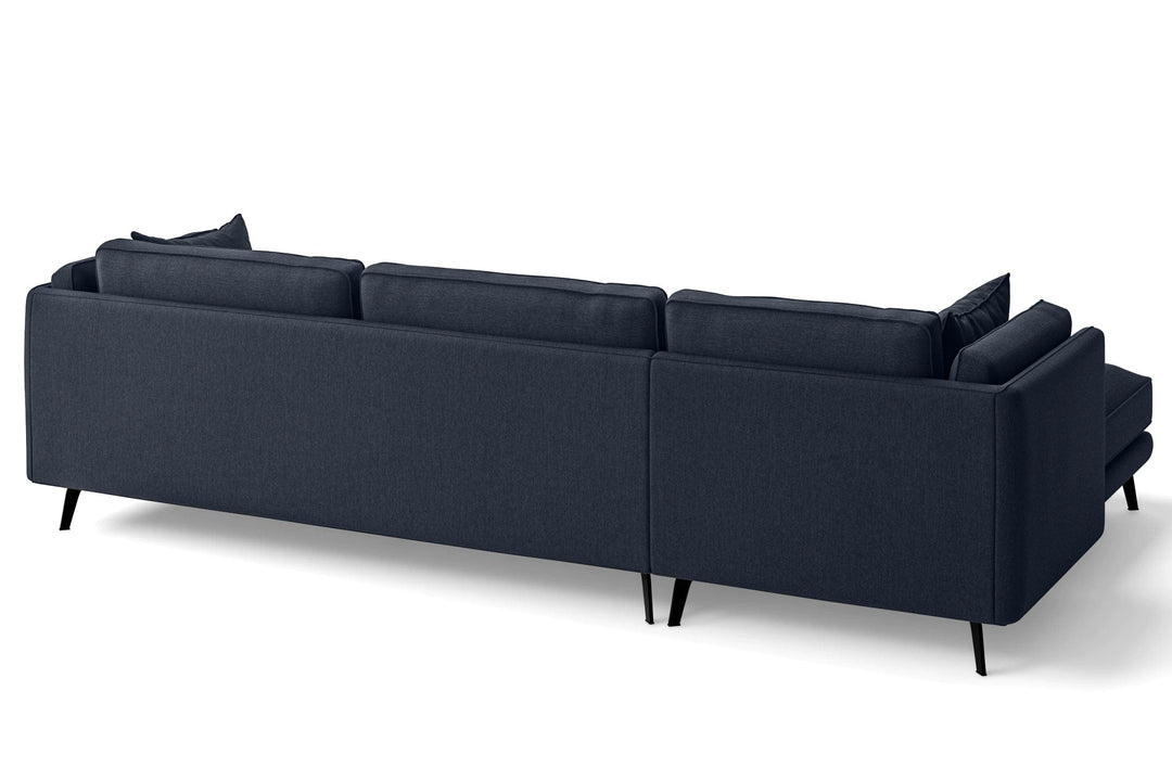 LIVELUSSO Chaise Lounge Sofa Velletri 4 Seater Left Hand Facing Chaise Lounge Corner Sofa Dark Blue Linen Fabric