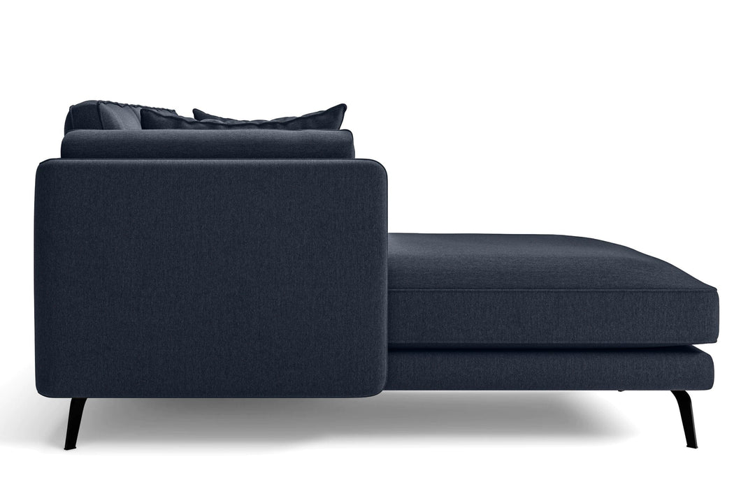 LIVELUSSO Chaise Lounge Sofa Velletri 4 Seater Left Hand Facing Chaise Lounge Corner Sofa Dark Blue Linen Fabric