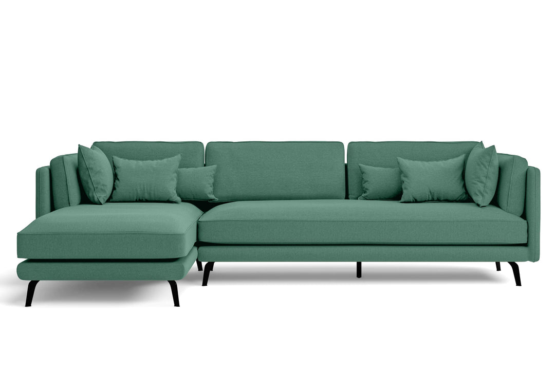 LIVELUSSO Chaise Lounge Sofa Velletri 4 Seater Left Hand Facing Chaise Lounge Corner Sofa Mint Green Linen Fabric