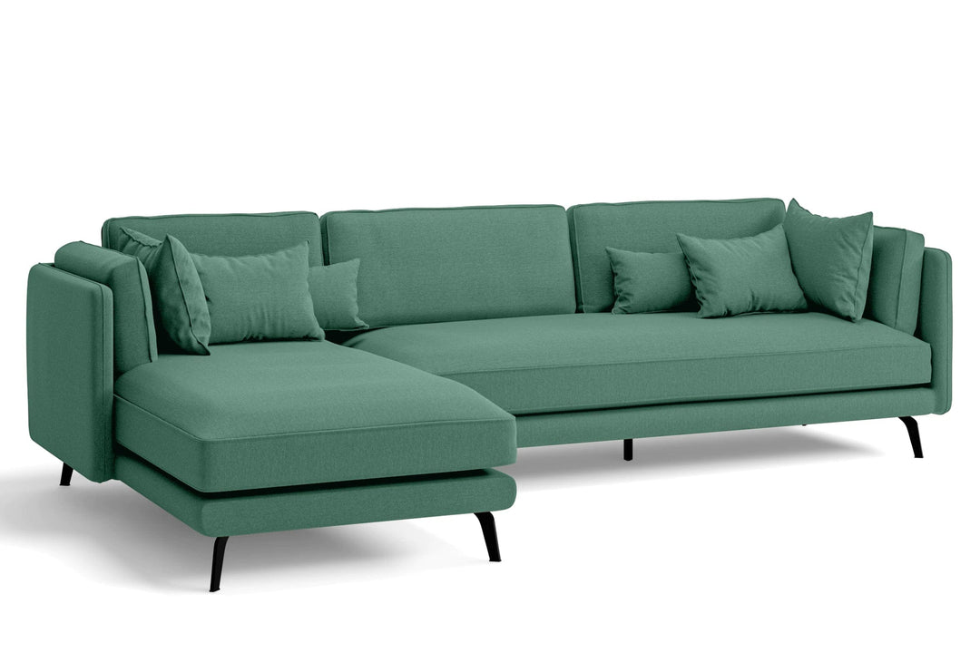 LIVELUSSO Chaise Lounge Sofa Velletri 4 Seater Left Hand Facing Chaise Lounge Corner Sofa Mint Green Linen Fabric