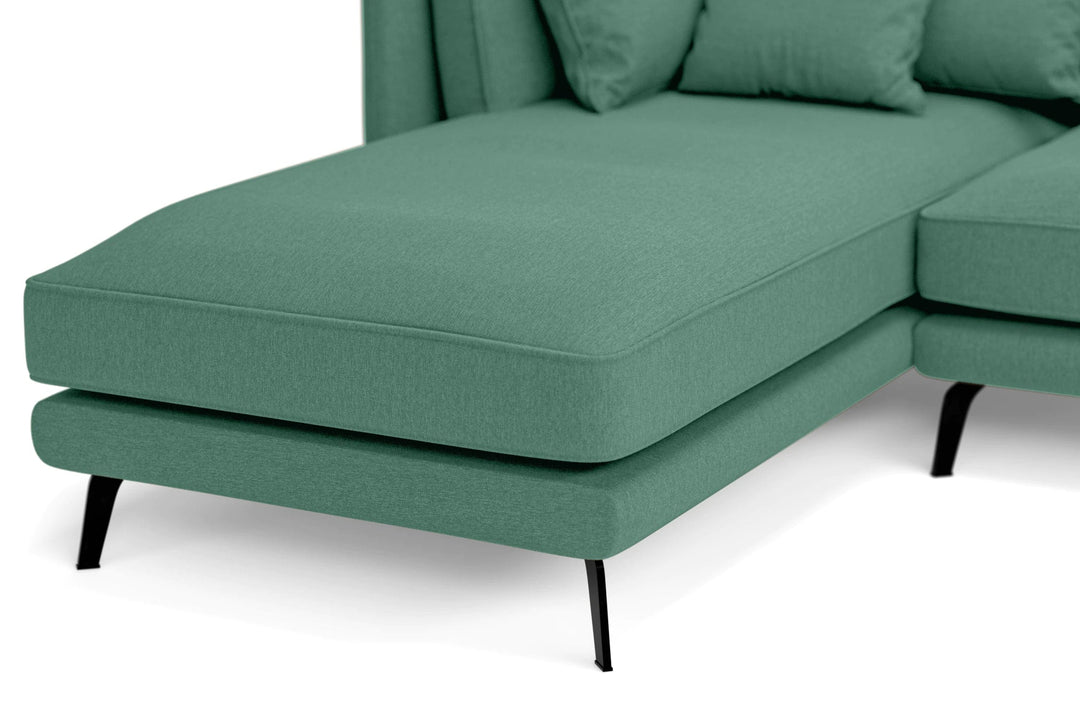 LIVELUSSO Chaise Lounge Sofa Velletri 4 Seater Left Hand Facing Chaise Lounge Corner Sofa Mint Green Linen Fabric