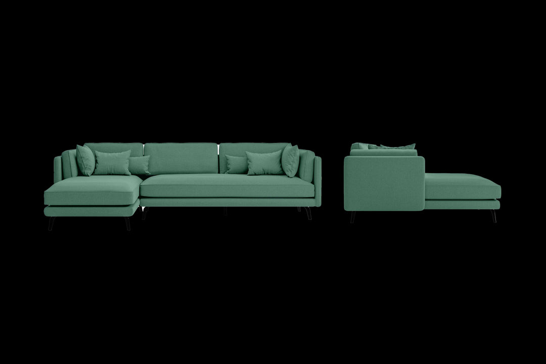 LIVELUSSO Chaise Lounge Sofa Velletri 4 Seater Left Hand Facing Chaise Lounge Corner Sofa Mint Green Linen Fabric