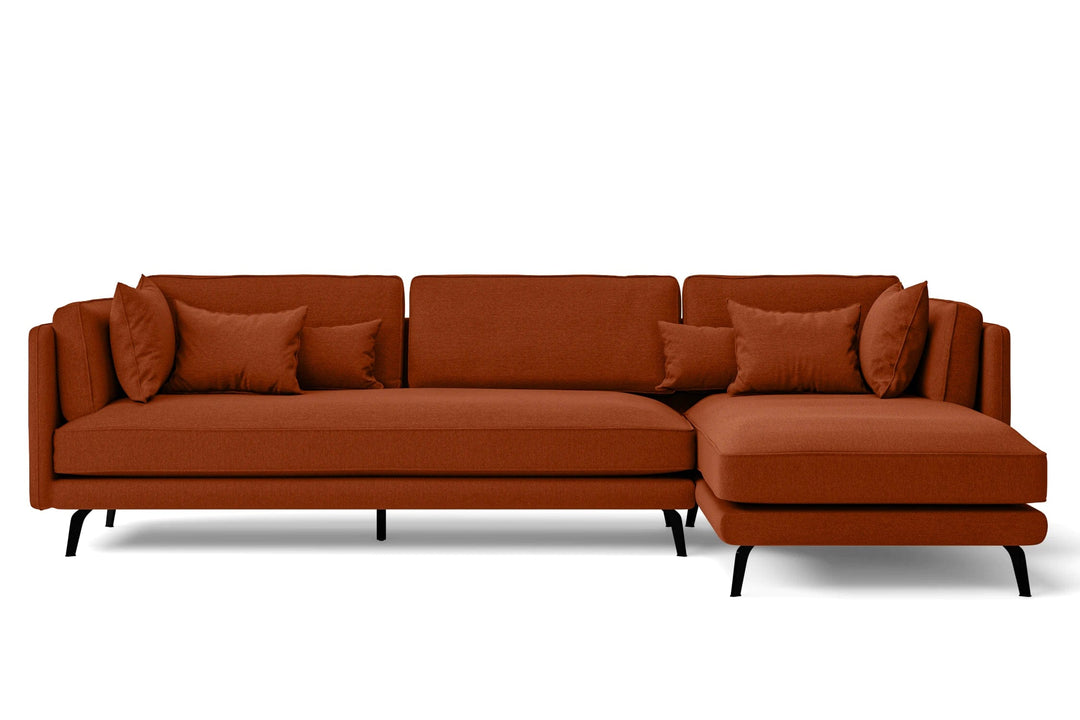 LIVELUSSO Chaise Lounge Sofa Velletri 4 Seater Right Hand Facing Chaise Lounge Corner Sofa Orange Linen Fabric