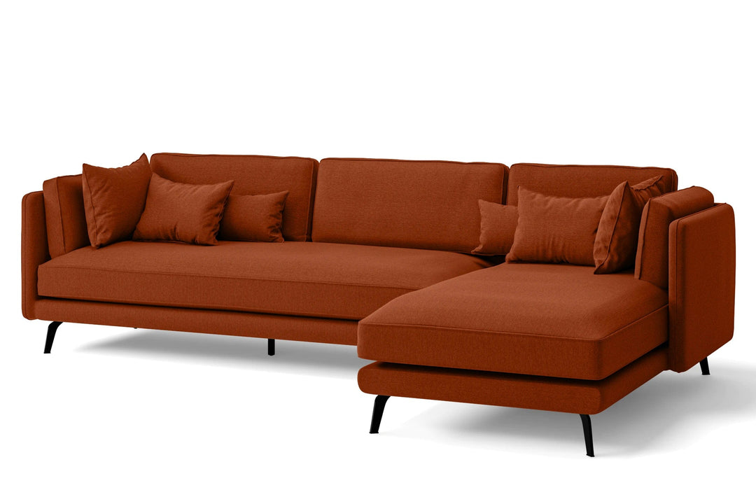 LIVELUSSO Chaise Lounge Sofa Velletri 4 Seater Right Hand Facing Chaise Lounge Corner Sofa Orange Linen Fabric