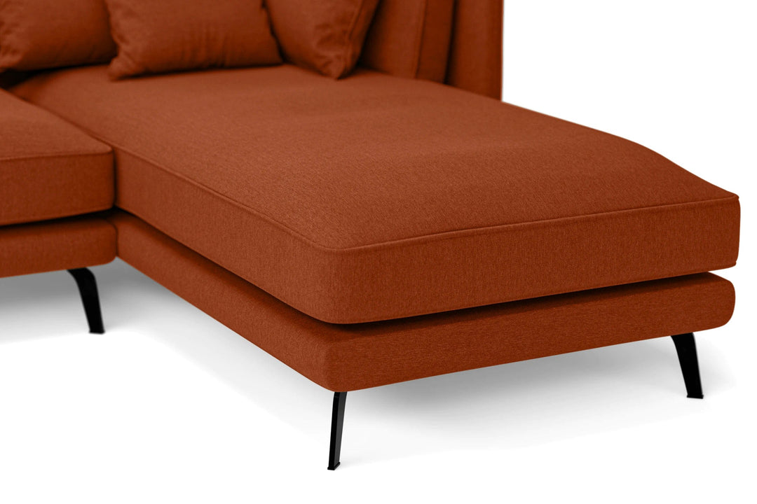 LIVELUSSO Chaise Lounge Sofa Velletri 4 Seater Right Hand Facing Chaise Lounge Corner Sofa Orange Linen Fabric