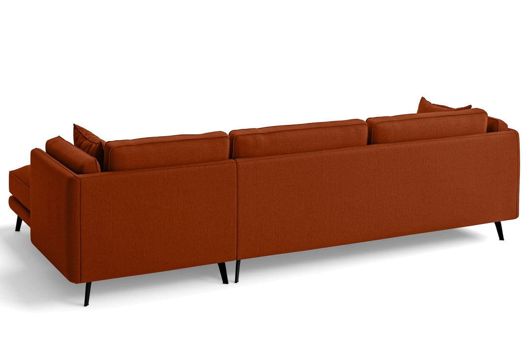 LIVELUSSO Chaise Lounge Sofa Velletri 4 Seater Right Hand Facing Chaise Lounge Corner Sofa Orange Linen Fabric