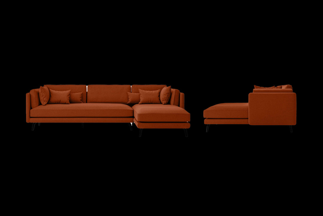 LIVELUSSO Chaise Lounge Sofa Velletri 4 Seater Right Hand Facing Chaise Lounge Corner Sofa Orange Linen Fabric