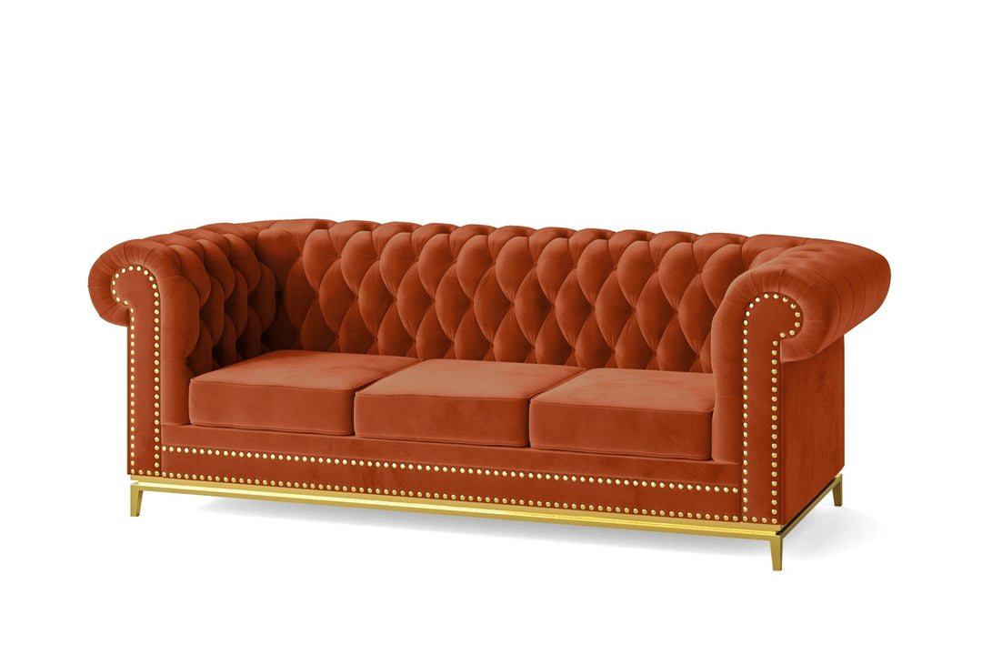 LIVELUSSO Sofa Venice 3 Seater Sofa Orange Velvet