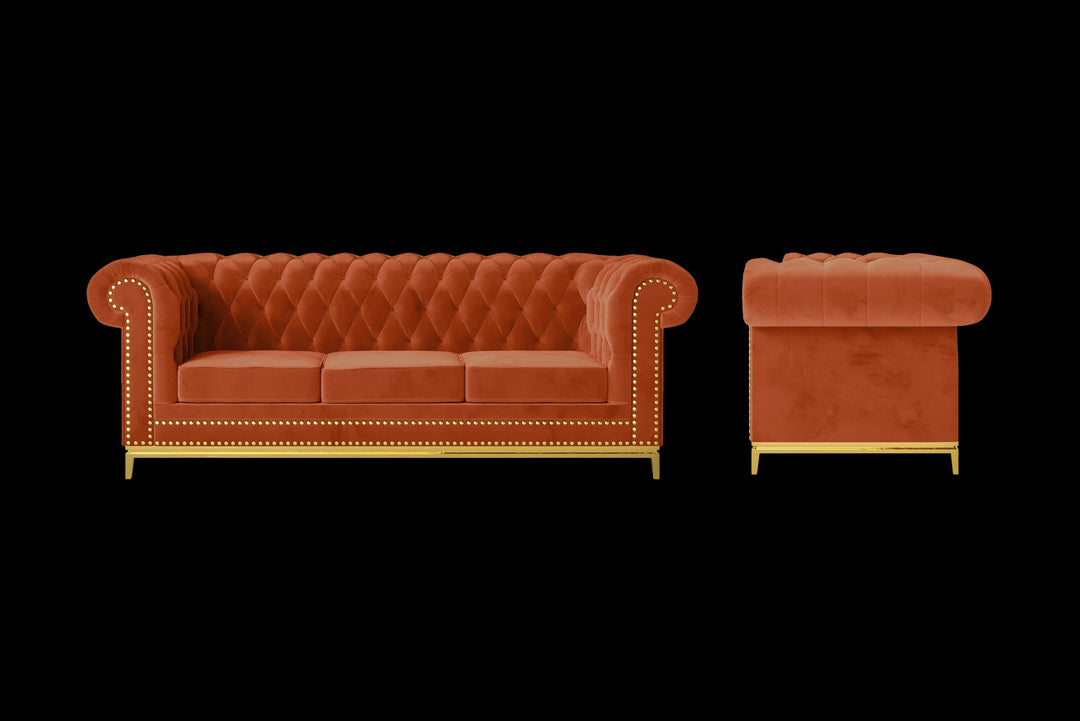 LIVELUSSO Sofa Venice 3 Seater Sofa Orange Velvet