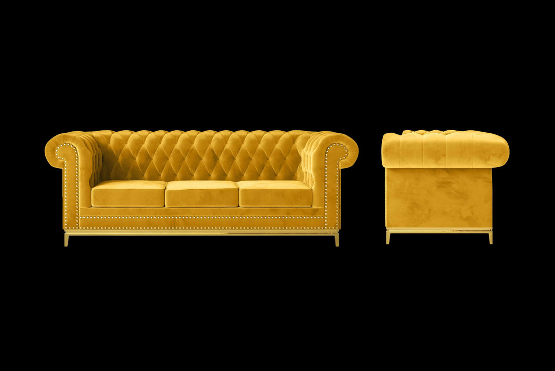 LIVELUSSO Sofa Venice 3 Seater Sofa Yellow Velvet