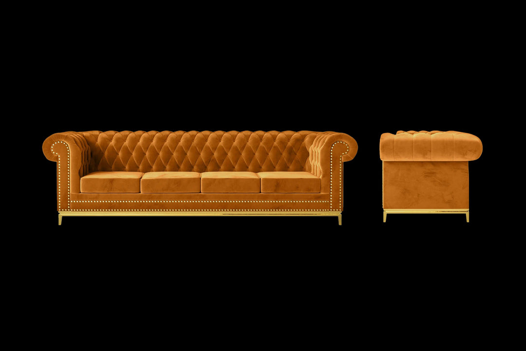 LIVELUSSO Sofa Venice 4 Seater Sofa Gold Velvet