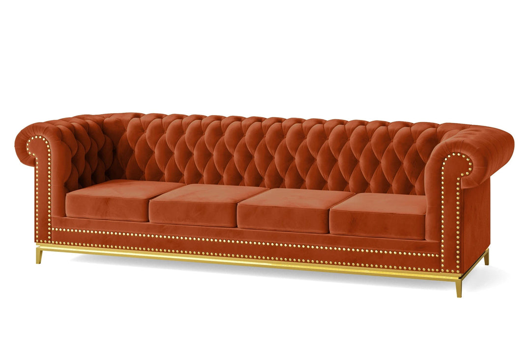 LIVELUSSO Sofa Venice 4 Seater Sofa Orange Velvet