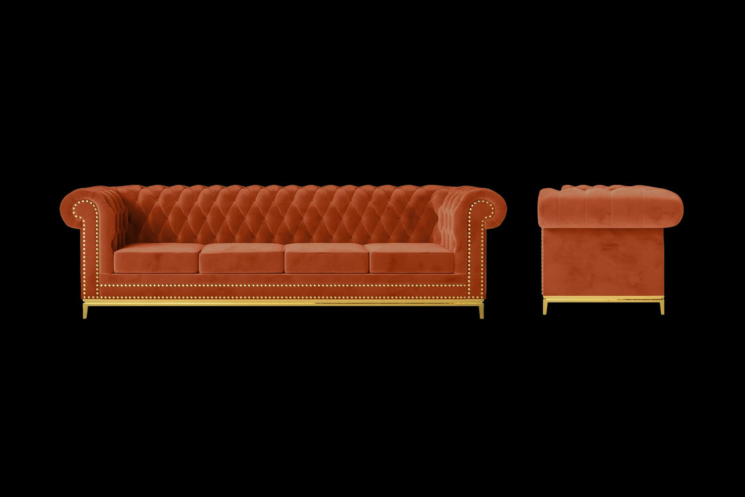 LIVELUSSO Sofa Venice 4 Seater Sofa Orange Velvet