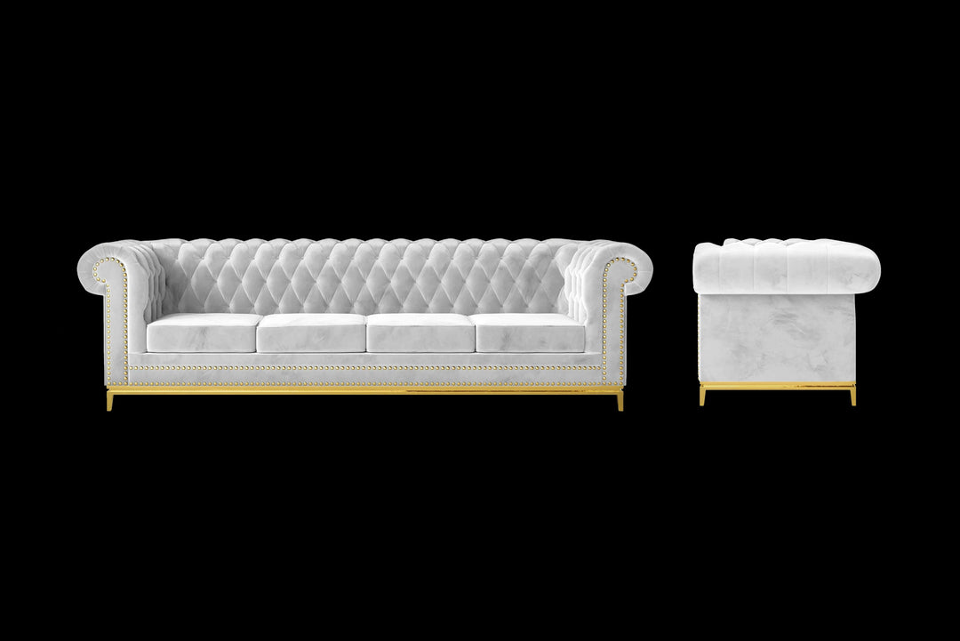 LIVELUSSO Sofa Venice 4 Seater Sofa White Velvet