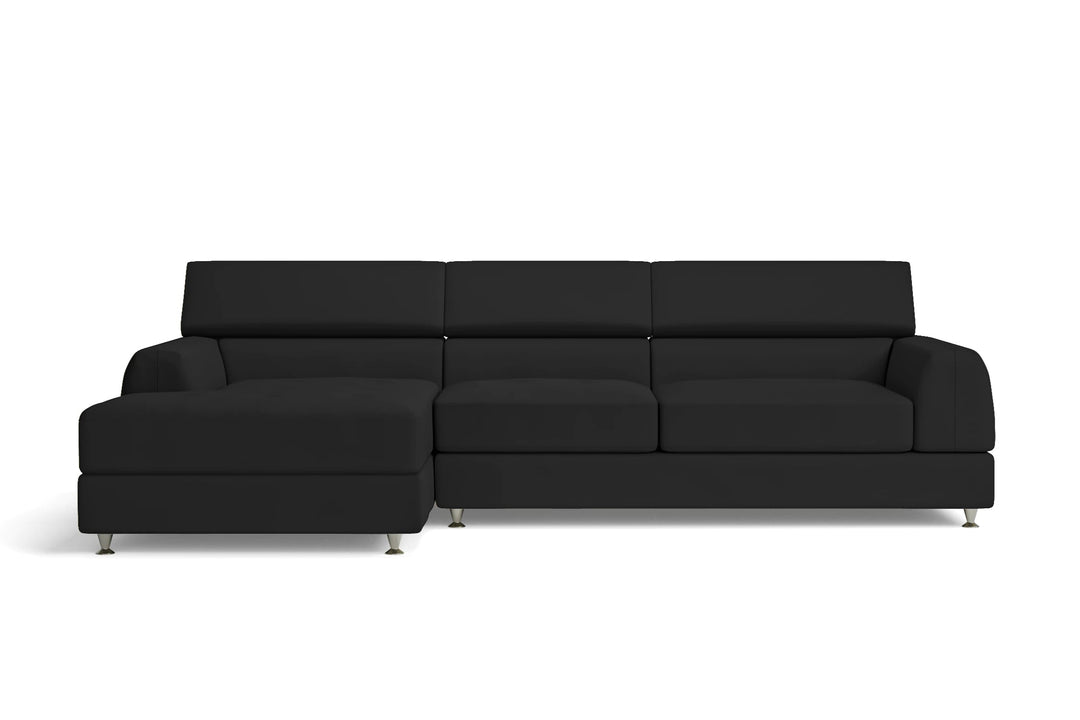 LIVELUSSO Chaise Lounge Sofa Vicenza 3 Seater Left Hand Facing Chaise Lounge Corner Sofa Black Leather