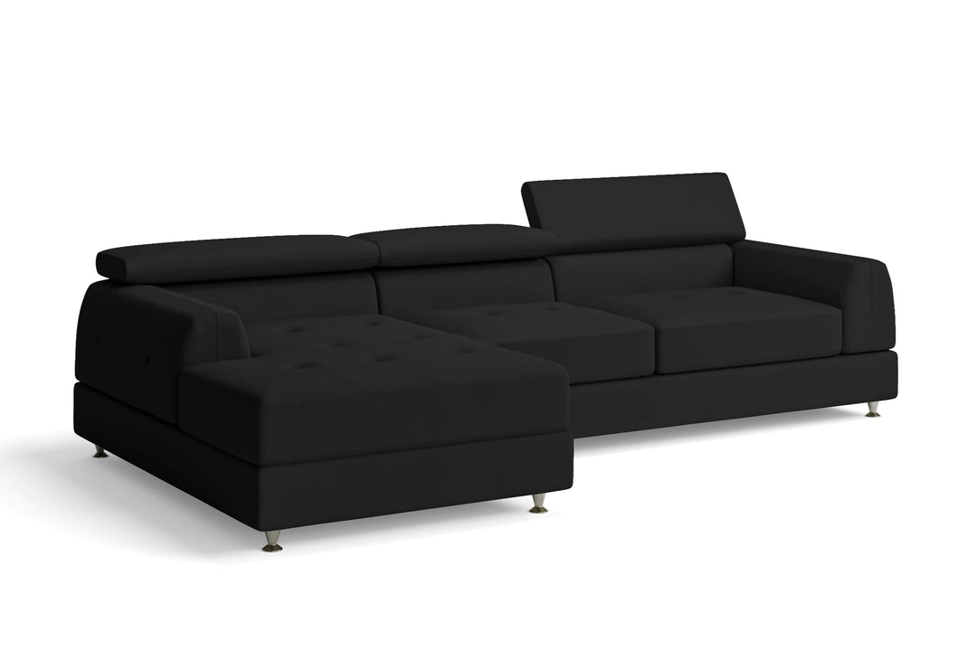 LIVELUSSO Chaise Lounge Sofa Vicenza 3 Seater Left Hand Facing Chaise Lounge Corner Sofa Black Leather