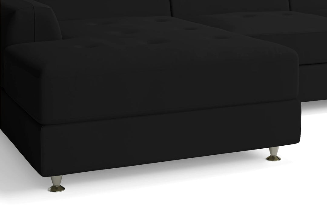 LIVELUSSO Chaise Lounge Sofa Vicenza 3 Seater Left Hand Facing Chaise Lounge Corner Sofa Black Leather