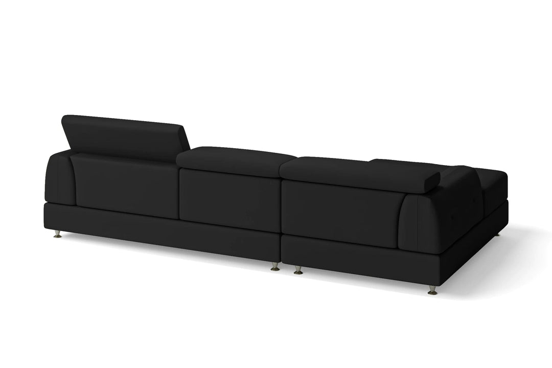 LIVELUSSO Chaise Lounge Sofa Vicenza 3 Seater Left Hand Facing Chaise Lounge Corner Sofa Black Leather