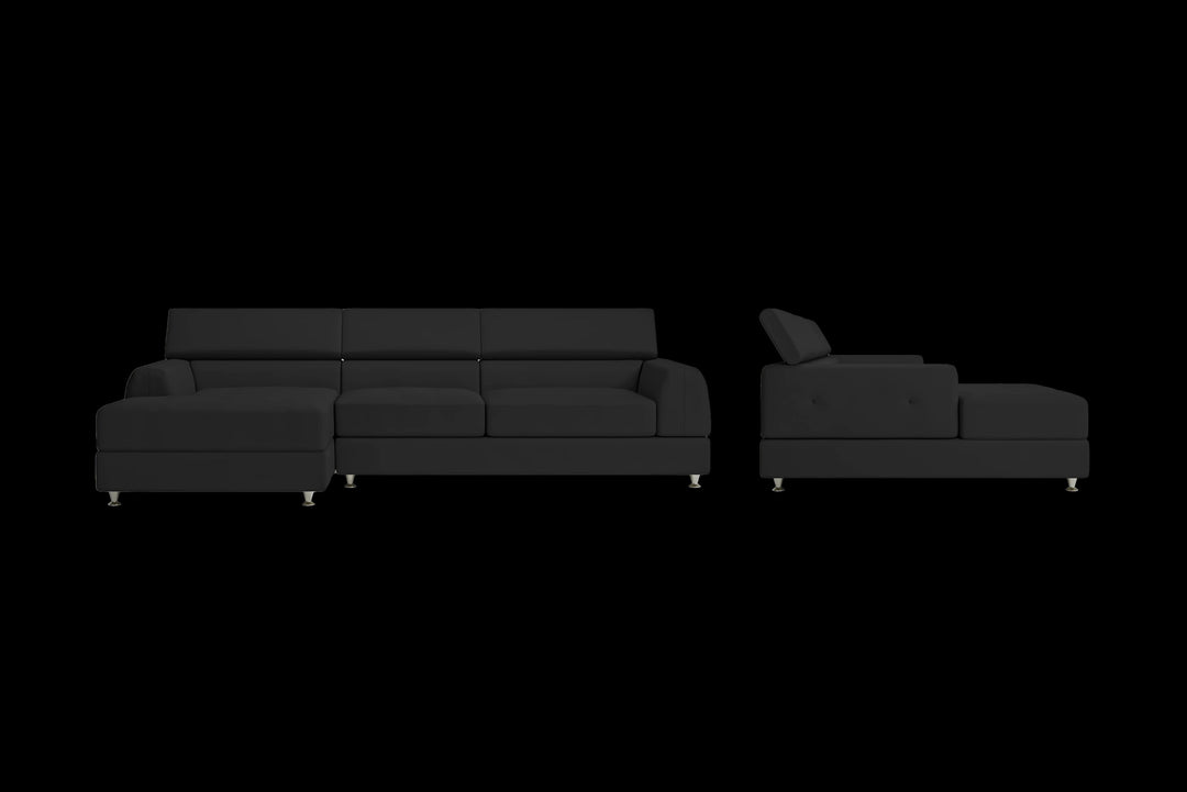 LIVELUSSO Chaise Lounge Sofa Vicenza 3 Seater Left Hand Facing Chaise Lounge Corner Sofa Black Leather