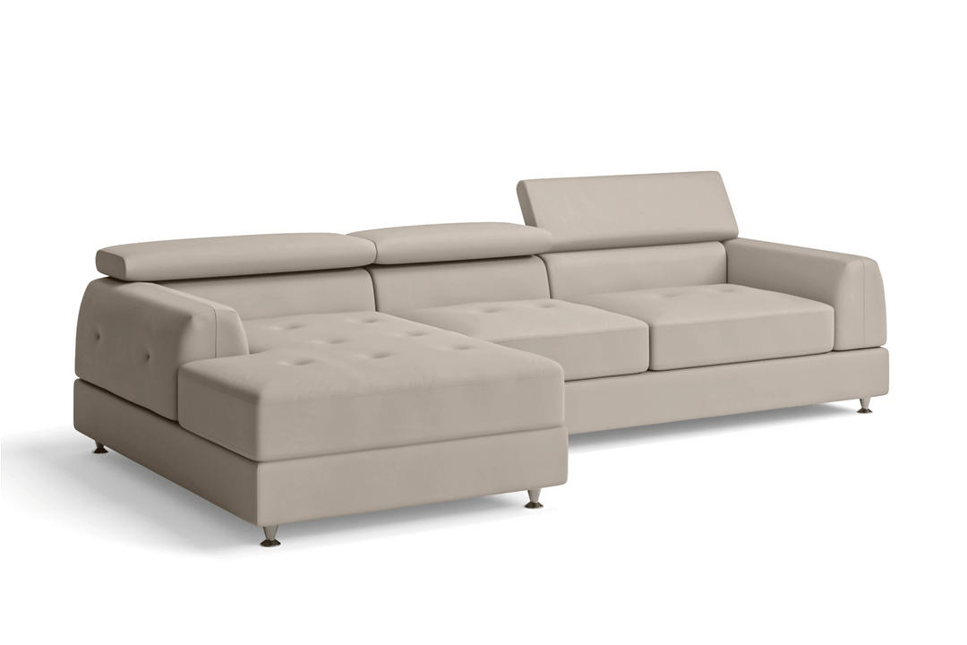 LIVELUSSO Chaise Lounge Sofa Vicenza 3 Seater Left Hand Facing Chaise Lounge Corner Sofa Sand Leather