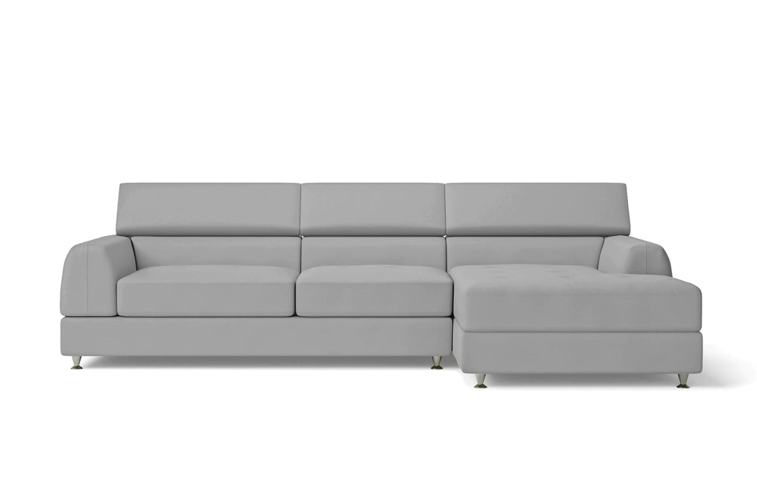 LIVELUSSO Chaise Lounge Sofa Vicenza 3 Seater Right Hand Facing Chaise Lounge Corner Sofa Grey Leather