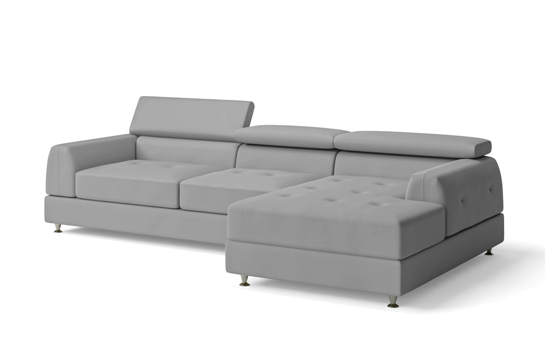 LIVELUSSO Chaise Lounge Sofa Vicenza 3 Seater Right Hand Facing Chaise Lounge Corner Sofa Grey Leather