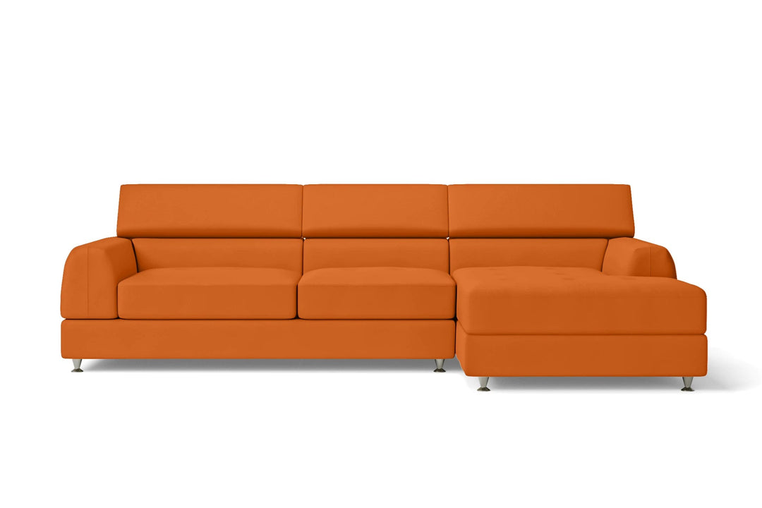 LIVELUSSO Chaise Lounge Sofa Vicenza 3 Seater Right Hand Facing Chaise Lounge Corner Sofa Orange Leather