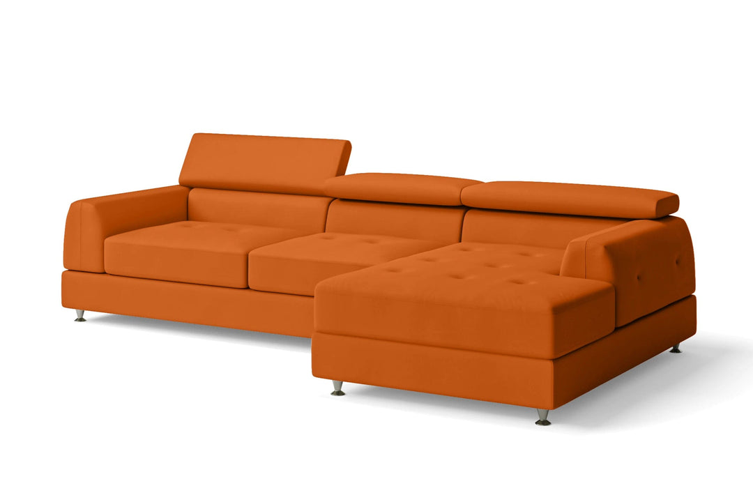LIVELUSSO Chaise Lounge Sofa Vicenza 3 Seater Right Hand Facing Chaise Lounge Corner Sofa Orange Leather