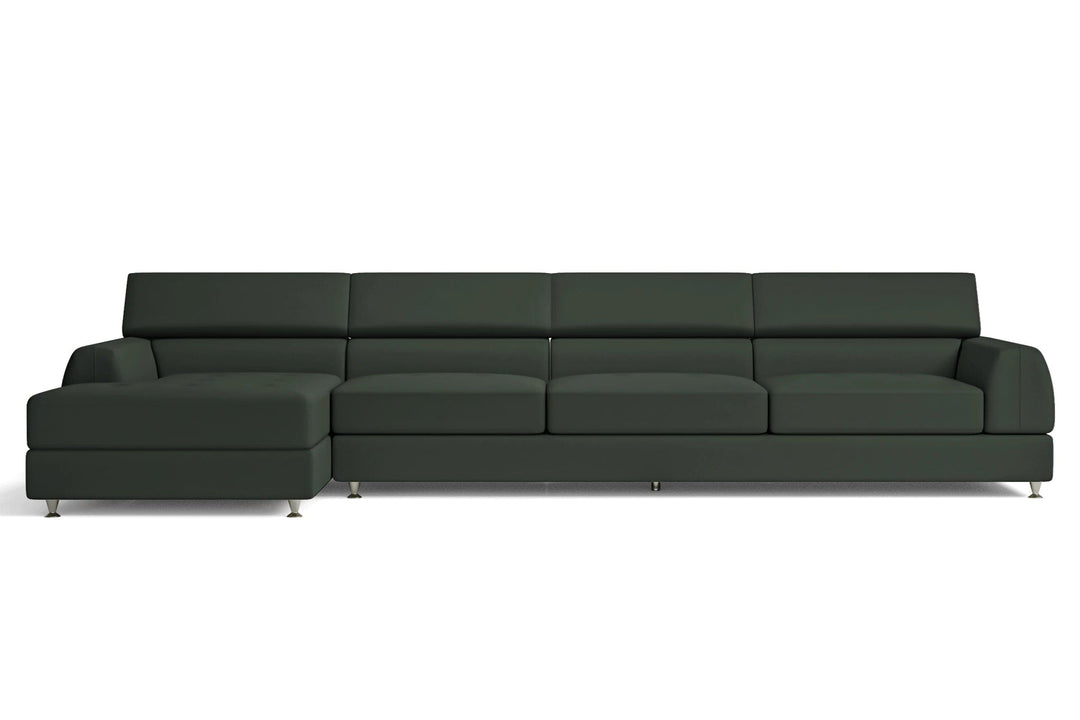 LIVELUSSO Chaise Lounge Sofa Vicenza 4 Seater Left Hand Facing Chaise Lounge Corner Sofa Green Leather