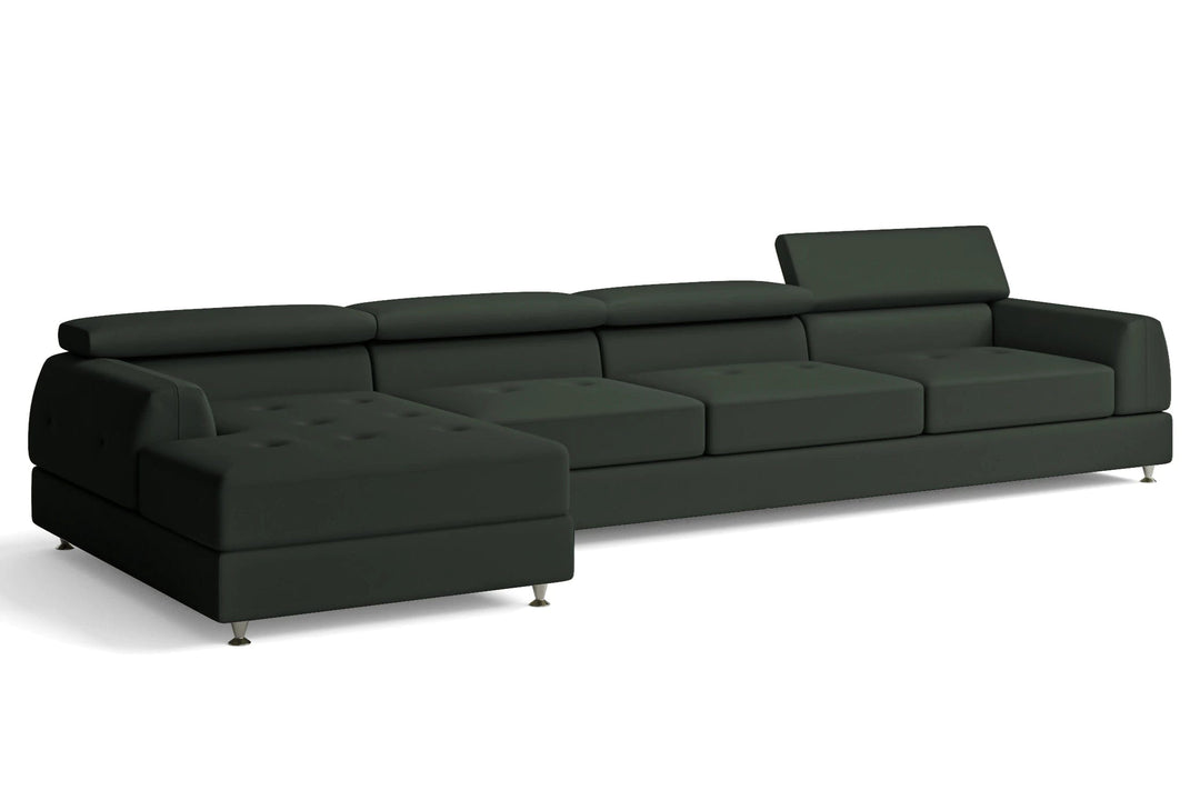 LIVELUSSO Chaise Lounge Sofa Vicenza 4 Seater Left Hand Facing Chaise Lounge Corner Sofa Green Leather