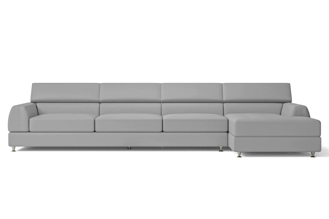 LIVELUSSO Chaise Lounge Sofa Vicenza 4 Seater Right Hand Facing Chaise Lounge Corner Sofa Grey Leather