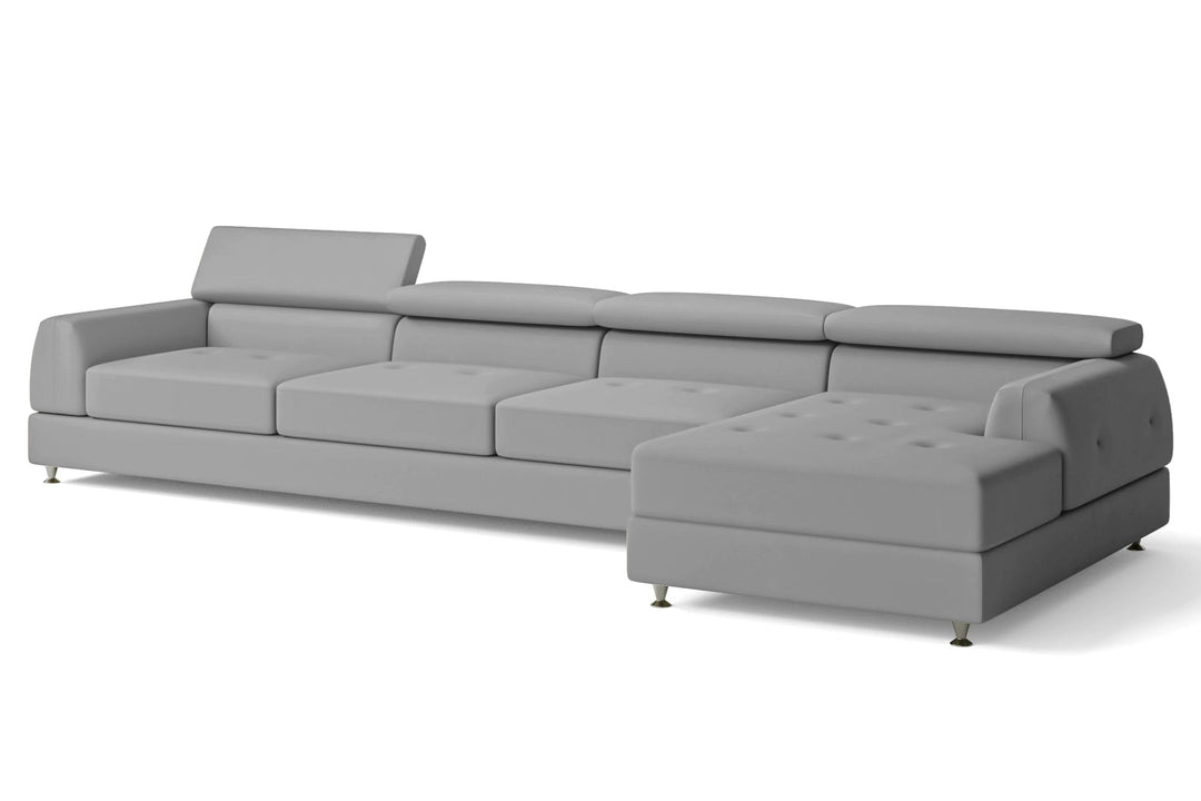 LIVELUSSO Chaise Lounge Sofa Vicenza 4 Seater Right Hand Facing Chaise Lounge Corner Sofa Grey Leather