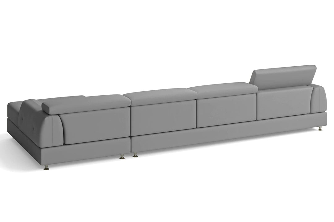 LIVELUSSO Chaise Lounge Sofa Vicenza 4 Seater Right Hand Facing Chaise Lounge Corner Sofa Grey Leather