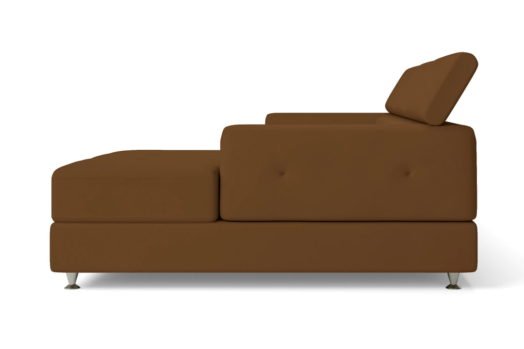Vicenza 4 Seater Right Hand Facing Chaise Lounge Corner Sofa Walnut Brown Leather
